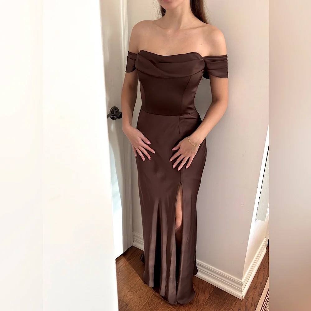 Birdy Grey | Dresses | Mia Dress Matte Satin Espresso Brown